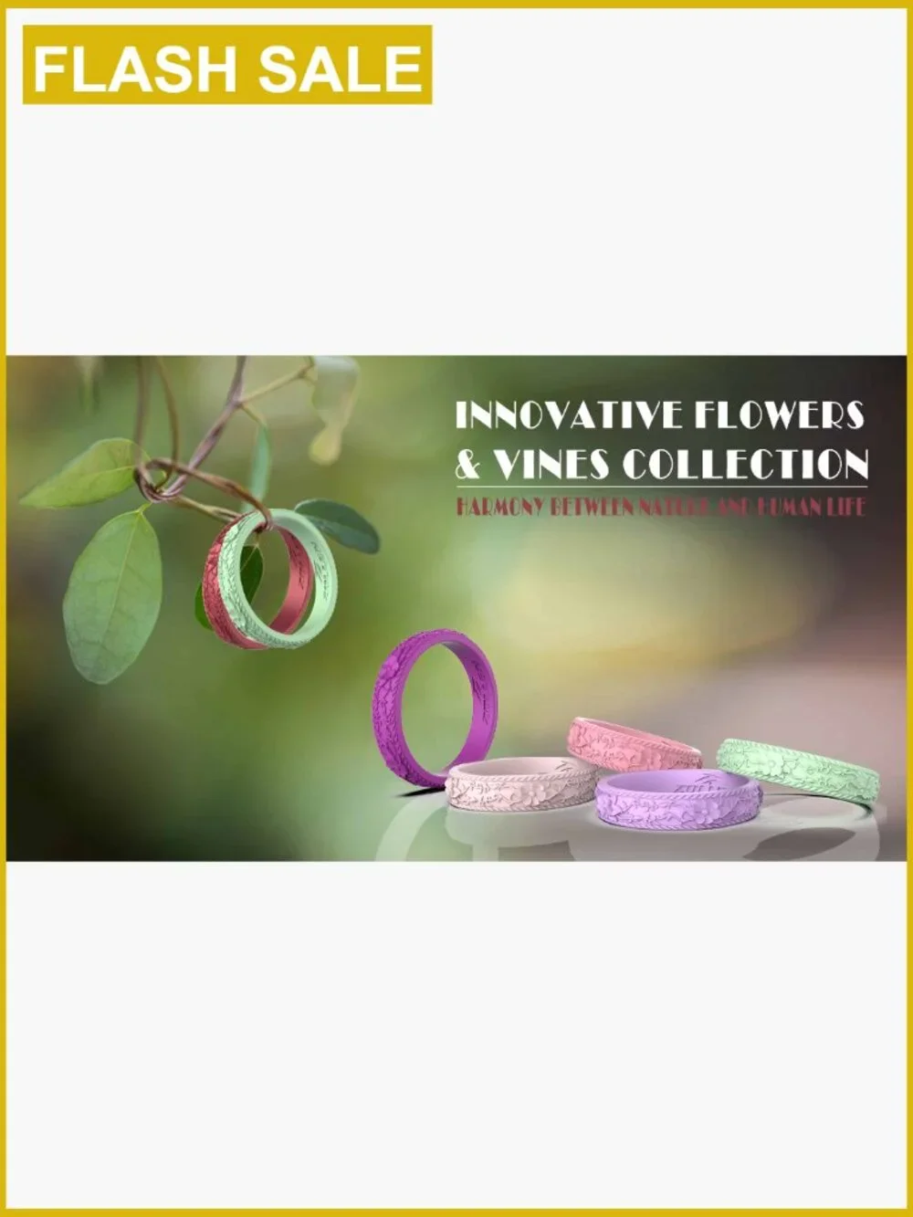 Stackable Silicone Wedding Bands - Flower & Vine Collection Ring 5mm